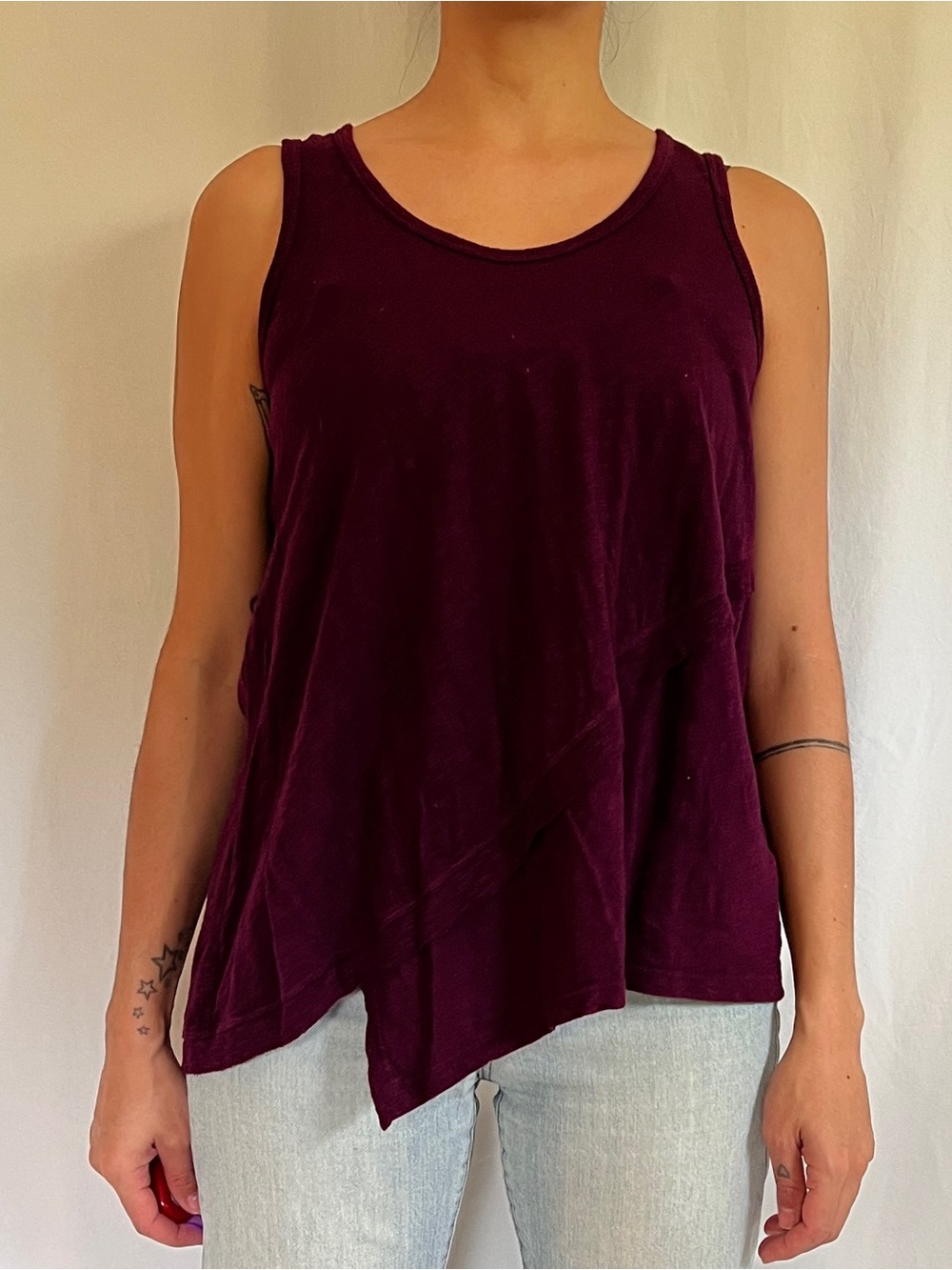 Anthropologie Left of Center Asymmetrical Tank Top - Deep Plum
